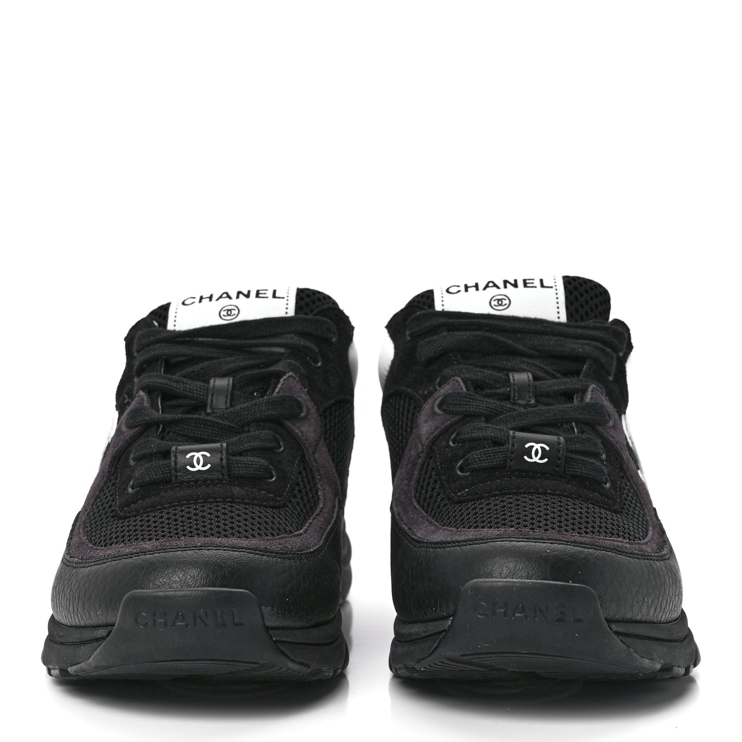 Mesh Suede Grained Calfskin Womens CC Sneakers 38 Black White