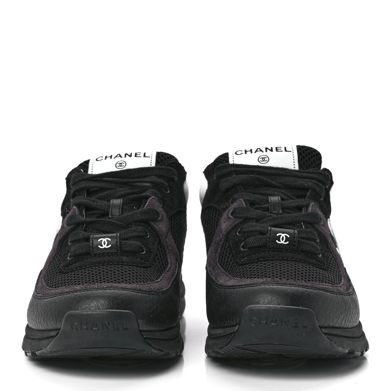 Chanel Mesh Suede Grained Calfskin Womens CC Sneakers 38 Black White 2 of 9