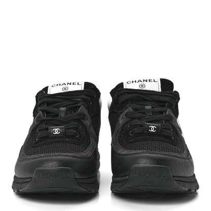 Chanel Mesh Suede Grained Calfskin Womens CC Sneakers 38 Black White 2 of 9