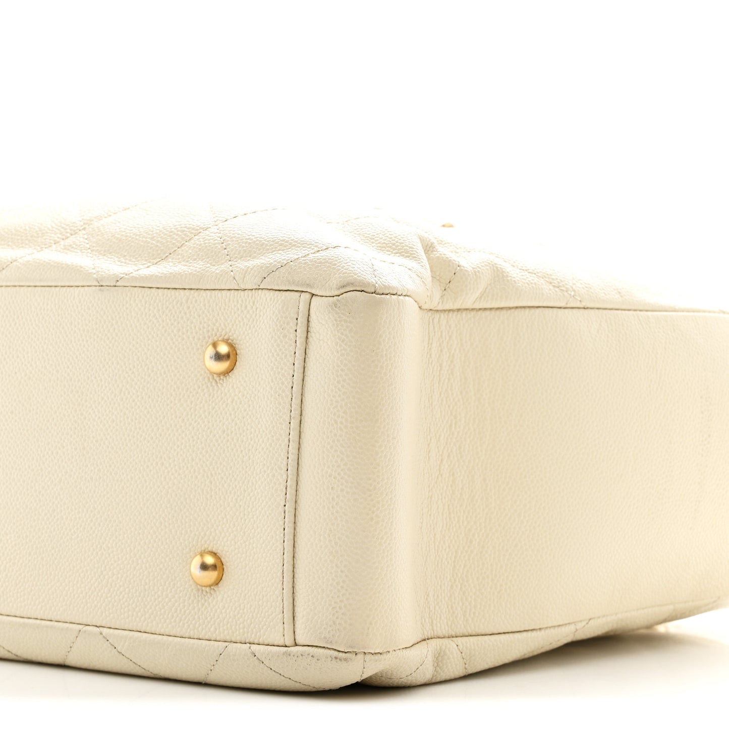 Caviar Quilted Small Trapezoid Chain Shopping Tote Ivory