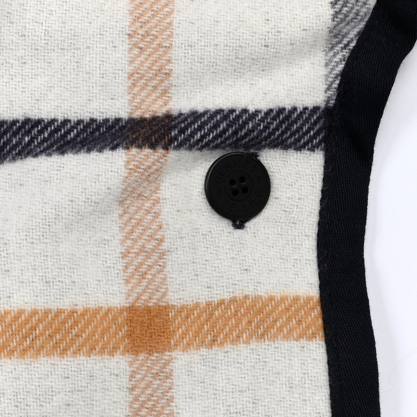 Wool Cashmere Sikkim Calfskin Reversible Camail Poncho Navy Camail