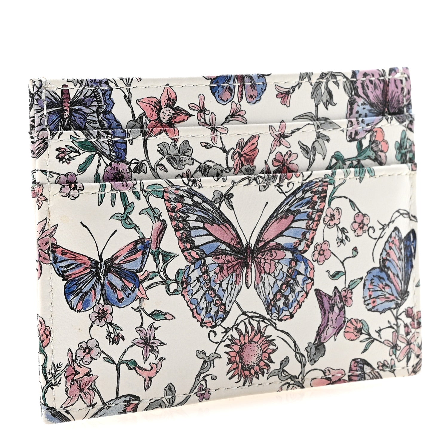 Christian Dior Calfskin Butterfly Printed Caro Five-Slot Card Holder White Multicolor 3 of 7