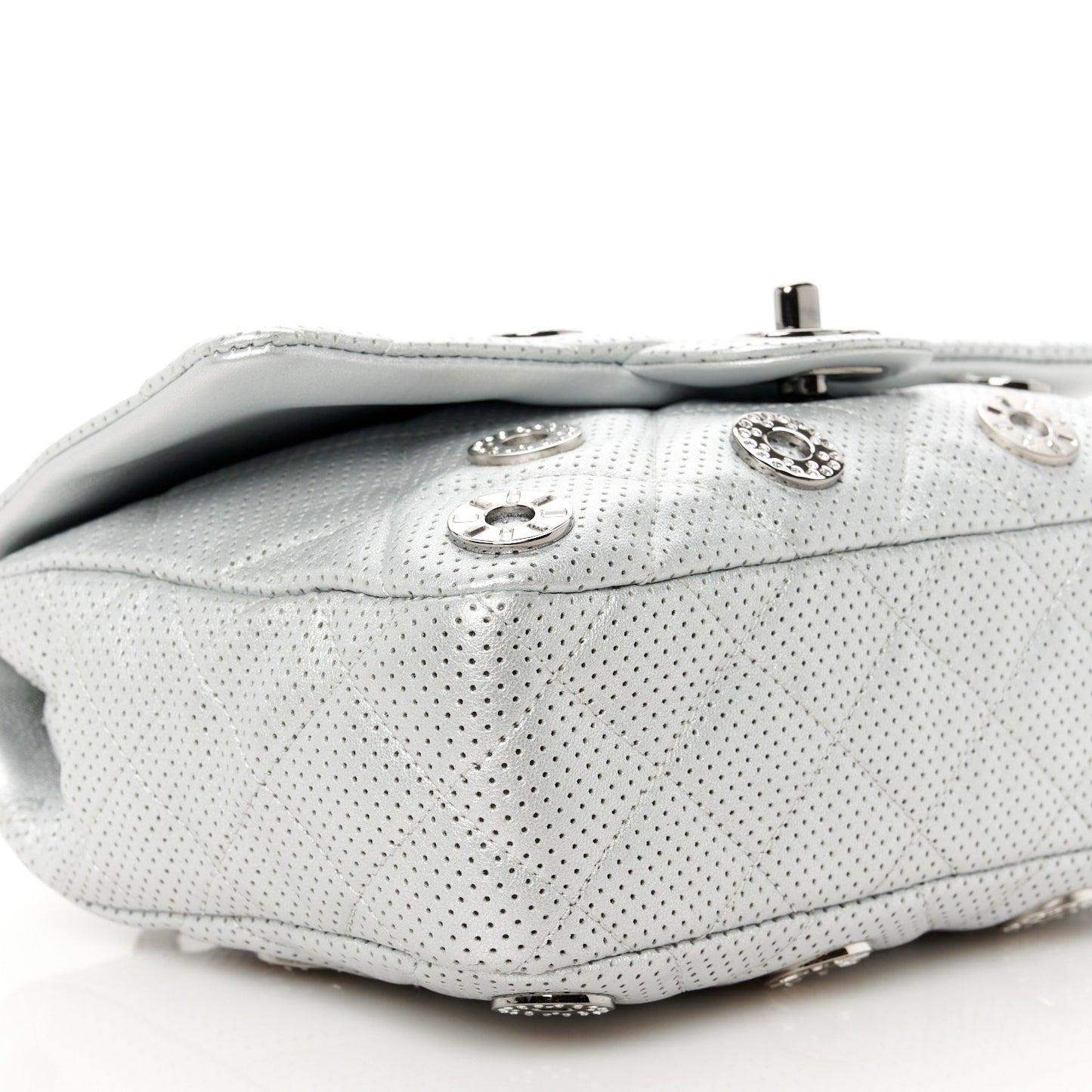 Perforated Metallic Lambskin Small CC Medals Flap Silver