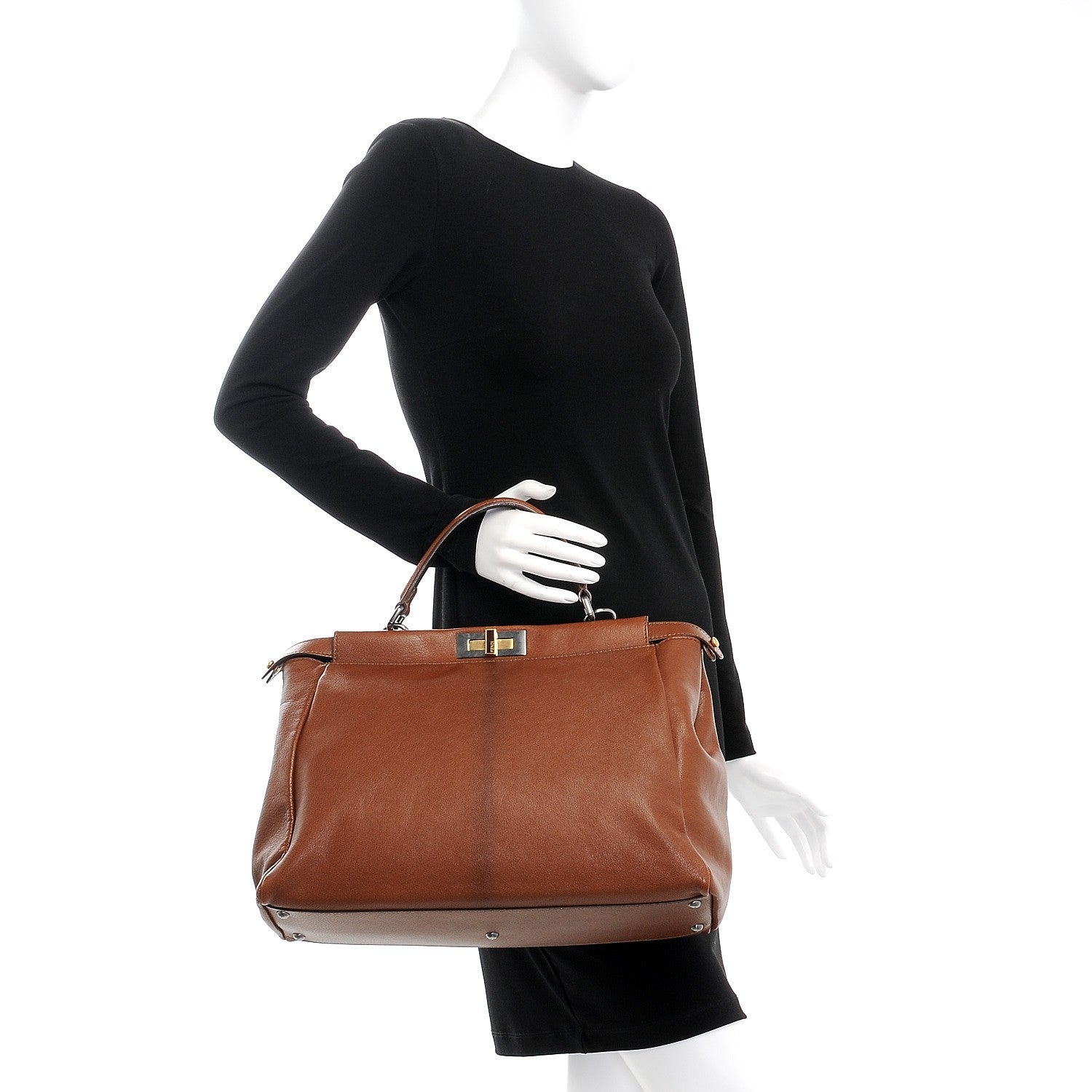 Fendi Goatskin Zucca Large Peekaboo Iconic Satchel Cuoio Tobacco Moro 2 of 9