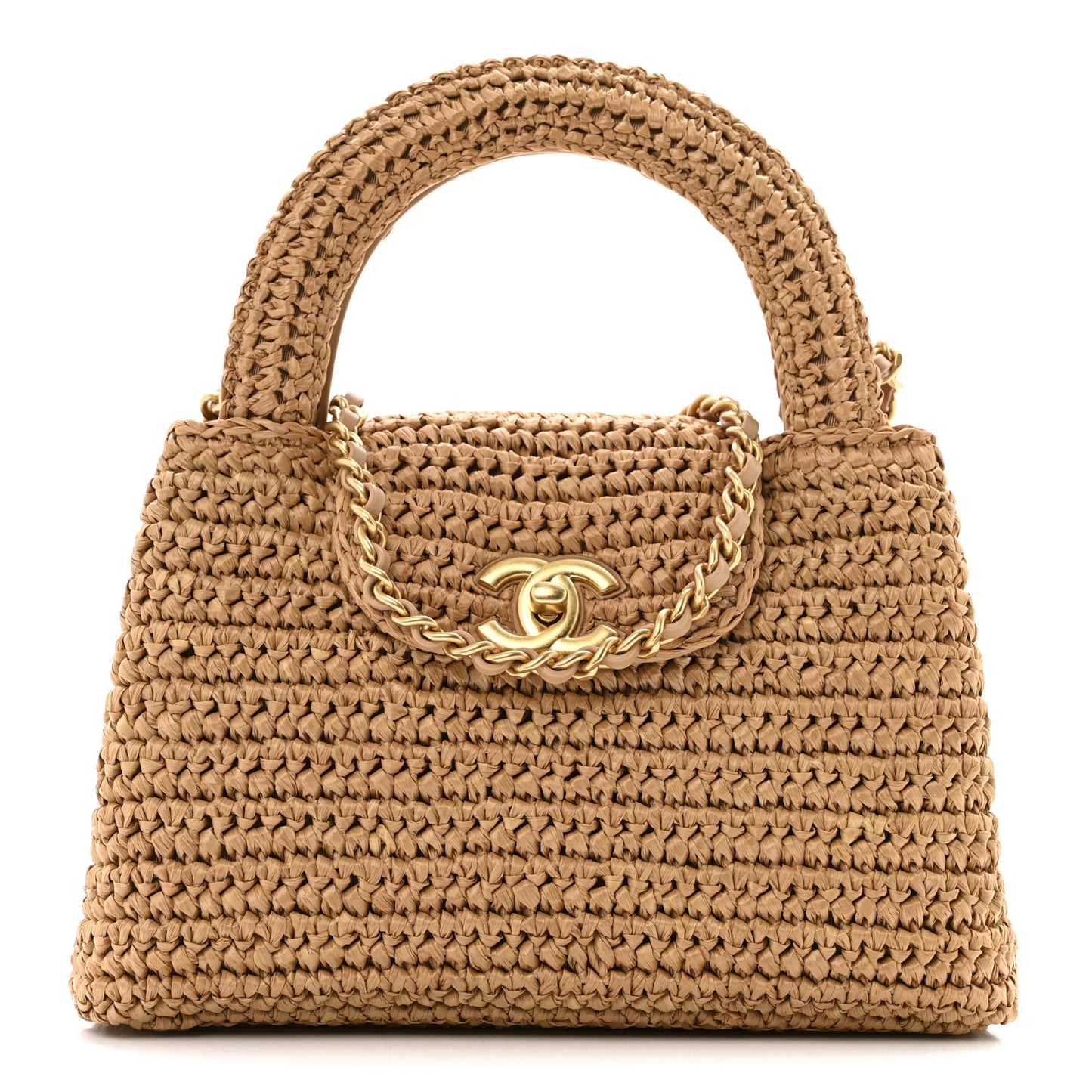 Braided Raffia Nano Kelly Flap Bag Dark Beige
