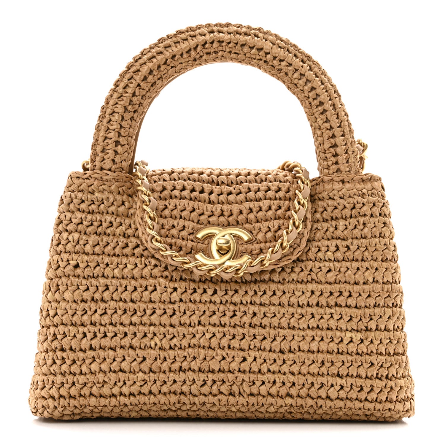 Chanel Braided Raffia Nano Kelly Flap Bag Dark Beige 1 of 12
