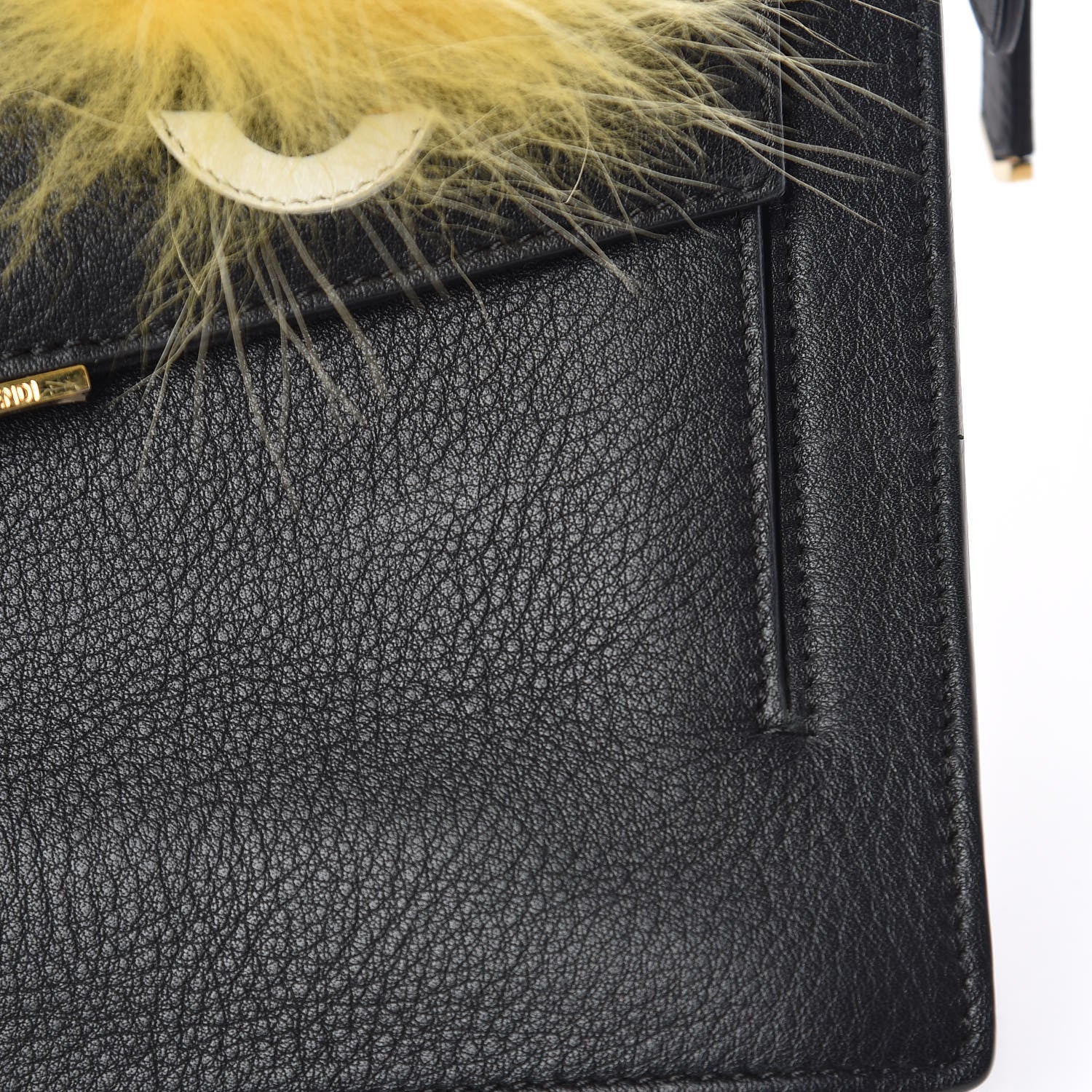 Fendi Vitello Dolce Fox Fur Monster Eyes Mini 2Jours Pouch Black Yellow 15 of 21