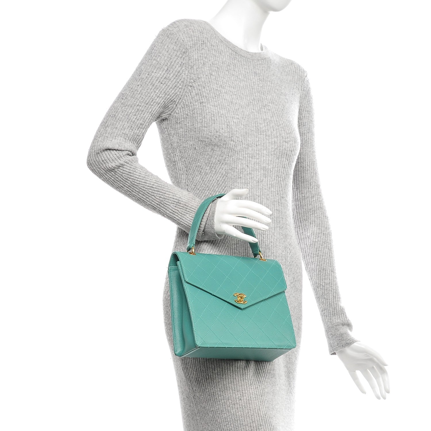 Chanel Caviar Stitched Small Kelly Flap Bag Turquoise 2 of 7