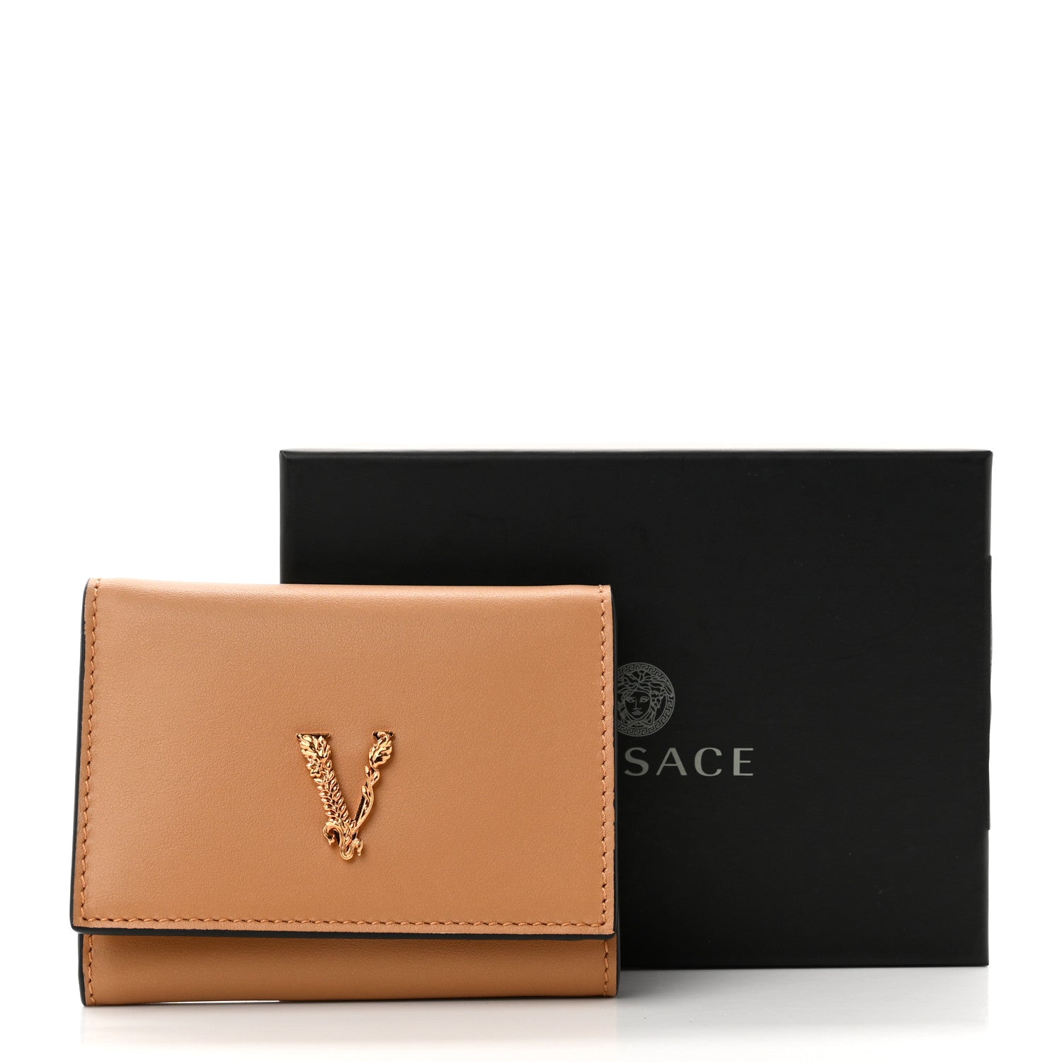 Versace Vitello Virtus Tri-Fold Wallet Caramel 8 of 8