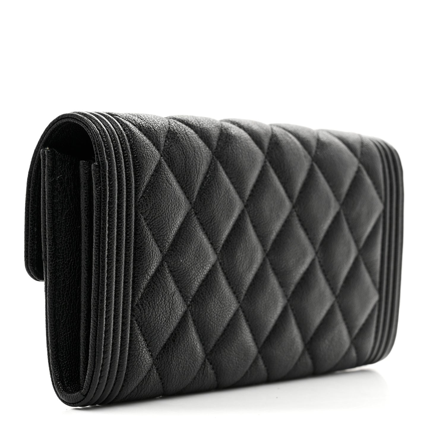 Caviar Quilted Large Boy Gusset Flap Wallet Black