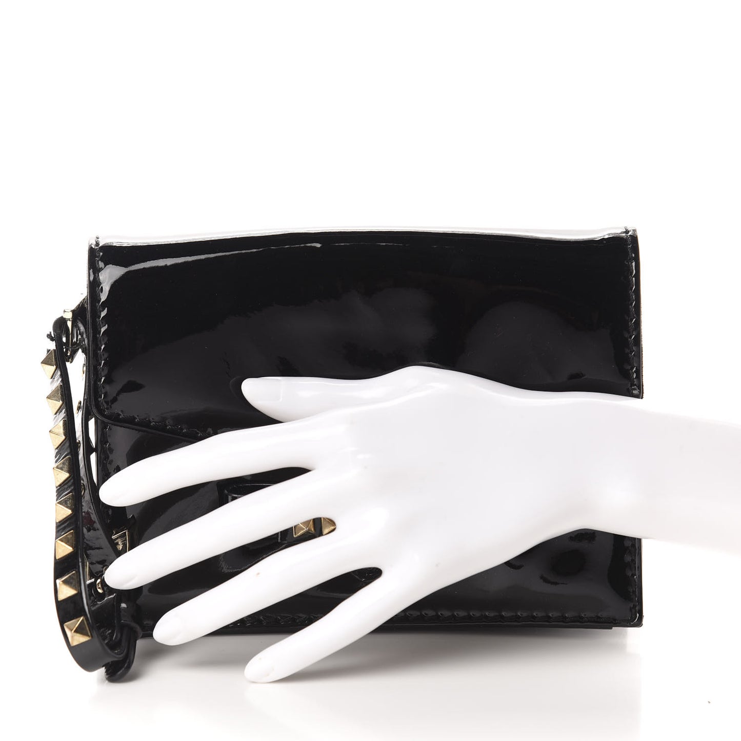 Patent Rockstud Bow Wristlet Black