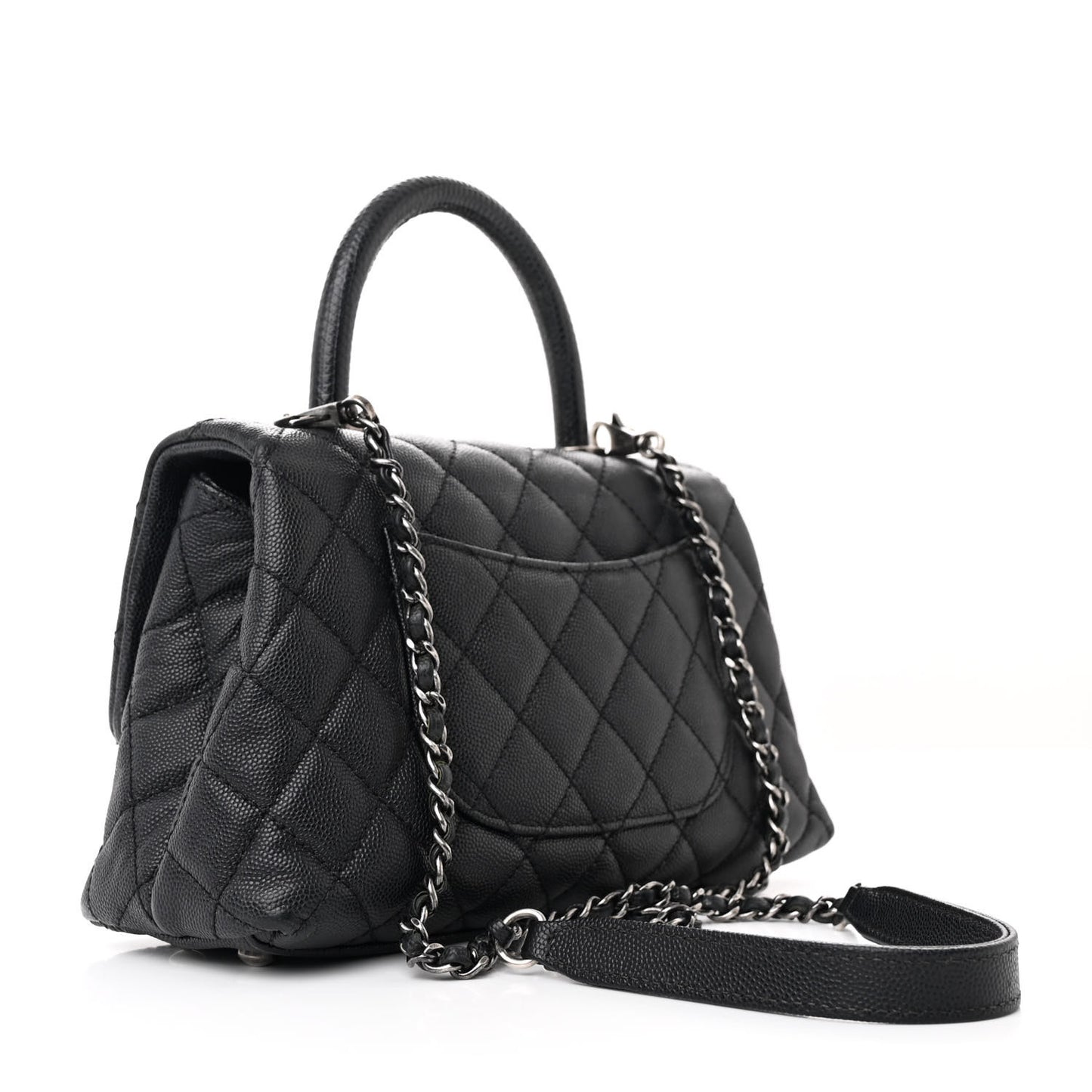 Caviar Lizard Embossed Quilted Mini Coco Handle Flap Black