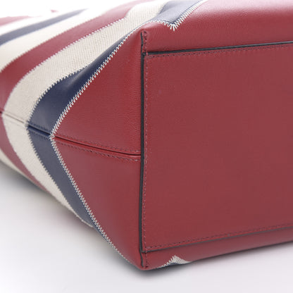 Valentino Garavani Calfskin Canvas Chevron Inlay Rockstud Shoulder Tote Red White Blue 7 of 11