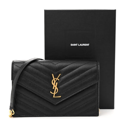 Saint Laurent Grain De Poudre Matelasse Chevron Monogram Envelope Chain Wallet Black 11 of 11