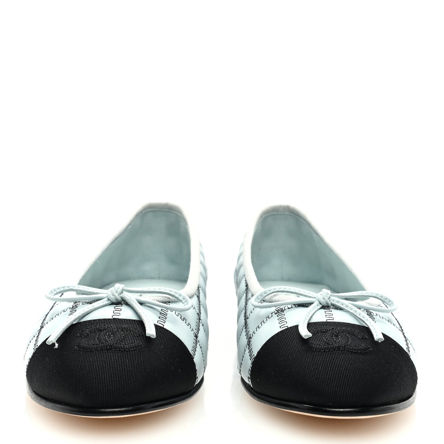 Lambskin Embroidered Grosgrain Cap Toe CC Ballerina Flats 37 Light Blue Black
