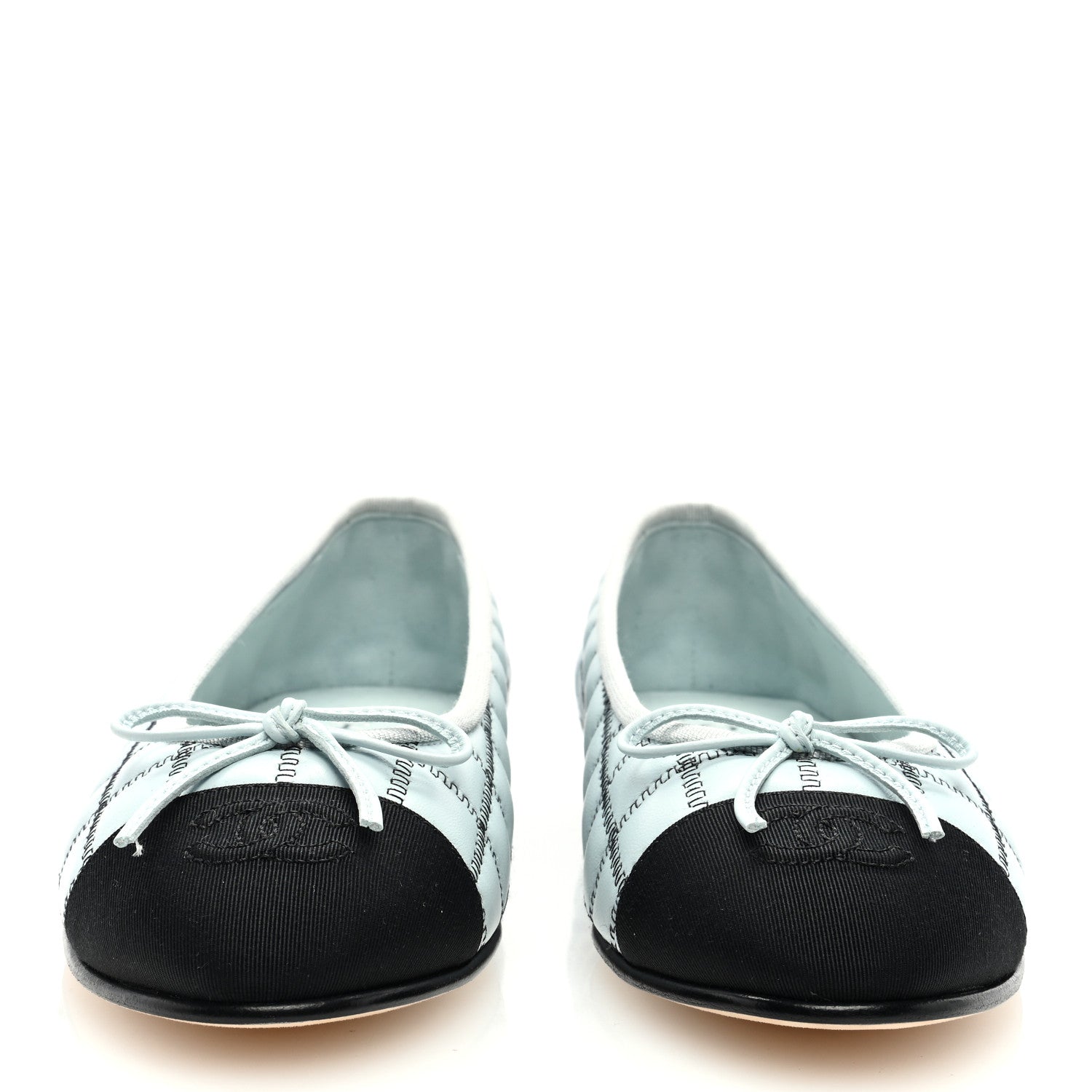 Chanel Lambskin Embroidered Grosgrain Cap Toe CC Ballerina Flats 37 Light Blue Black 3 of 9