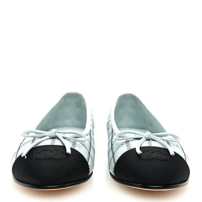 Chanel Lambskin Embroidered Grosgrain Cap Toe CC Ballerina Flats 37 Light Blue Black 3 of 9