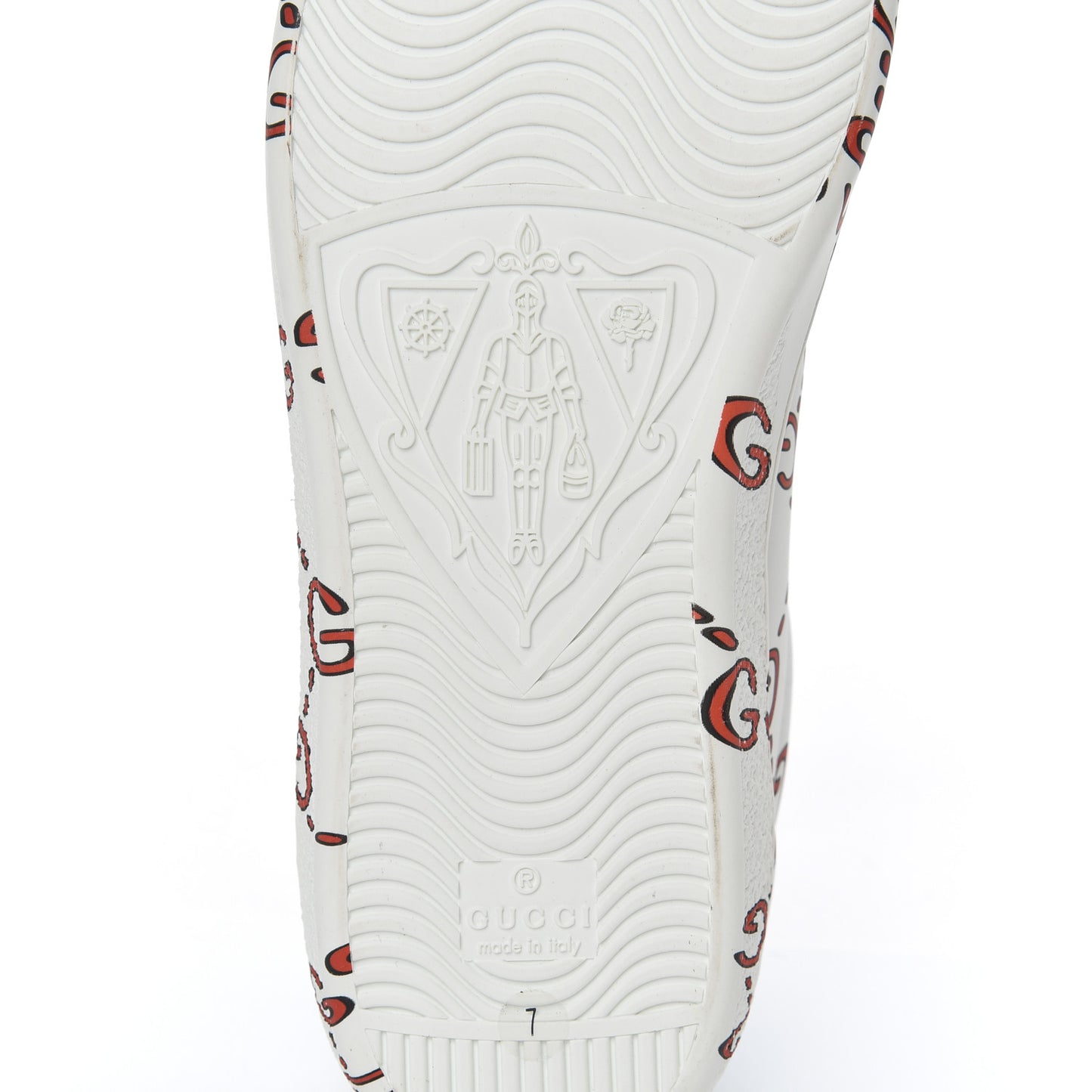 Calfskin GucciGhost Print Mens Ace Sneakers 7 White Hibiscus Red