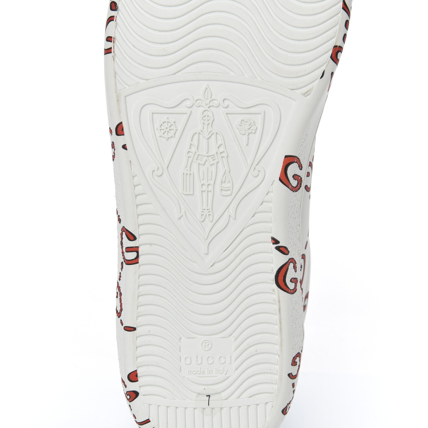 Gucci Calfskin GucciGhost Print Mens Ace Sneakers 7 White Hibiscus Red 7 of 13