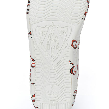 Gucci Calfskin GucciGhost Print Mens Ace Sneakers 7 White Hibiscus Red 7 of 13