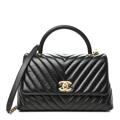 Chanel Aged Calfskin Chevron Quilted Small Coco Handle Flap Black 1 of 10