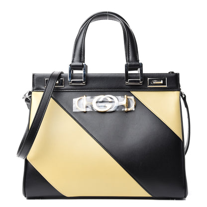 Gucci Smooth Calfskin Diagonal Striped Small Zumi Top Handle Bag Black Beige 1 of 10