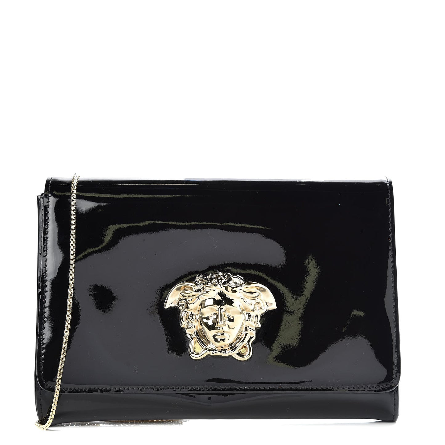 Patent Palazzo Medusa Chain Evening Bag Black