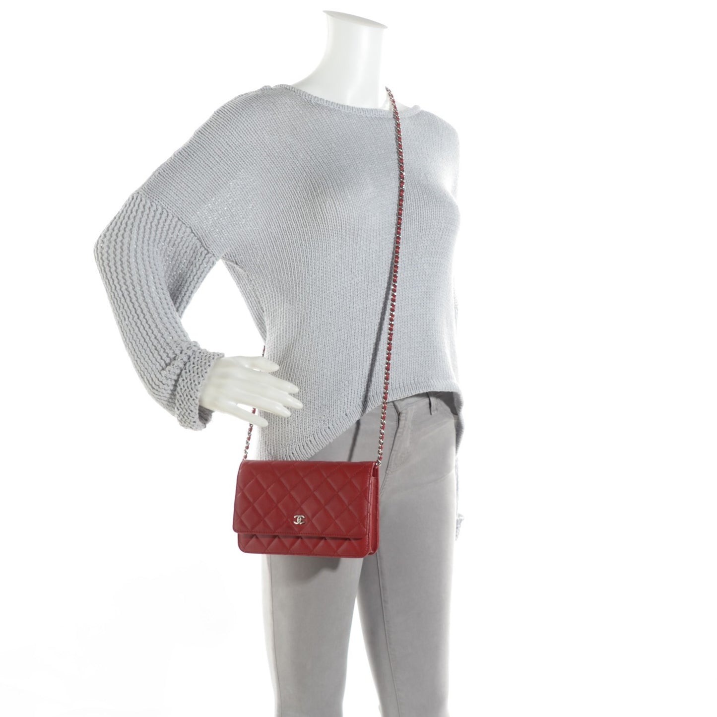 Lambskin Quilted Wallet On Chain WOC Red