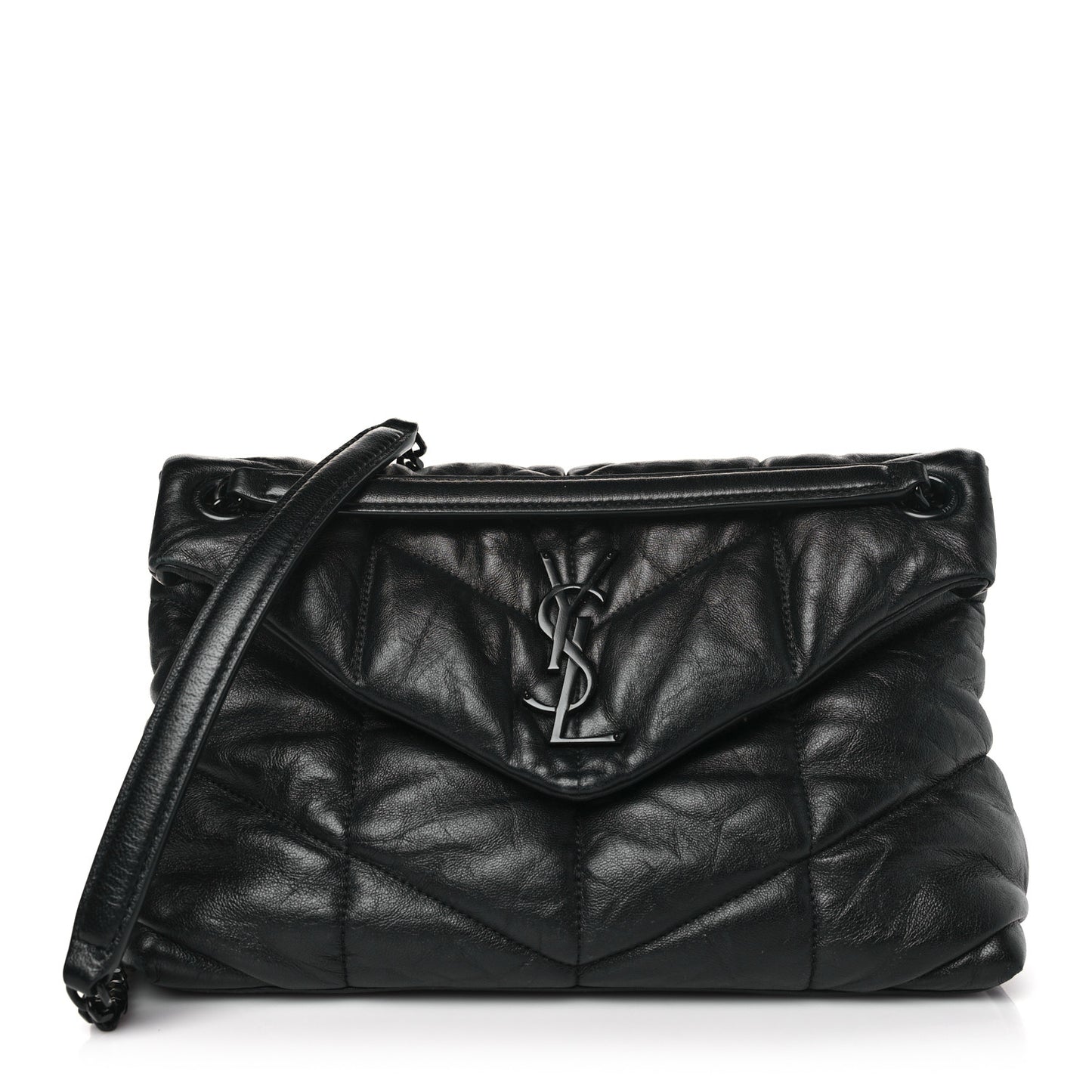 Lambskin Quilted Monogram Monochrome Small Loulou Puffer Chain Satchel Black