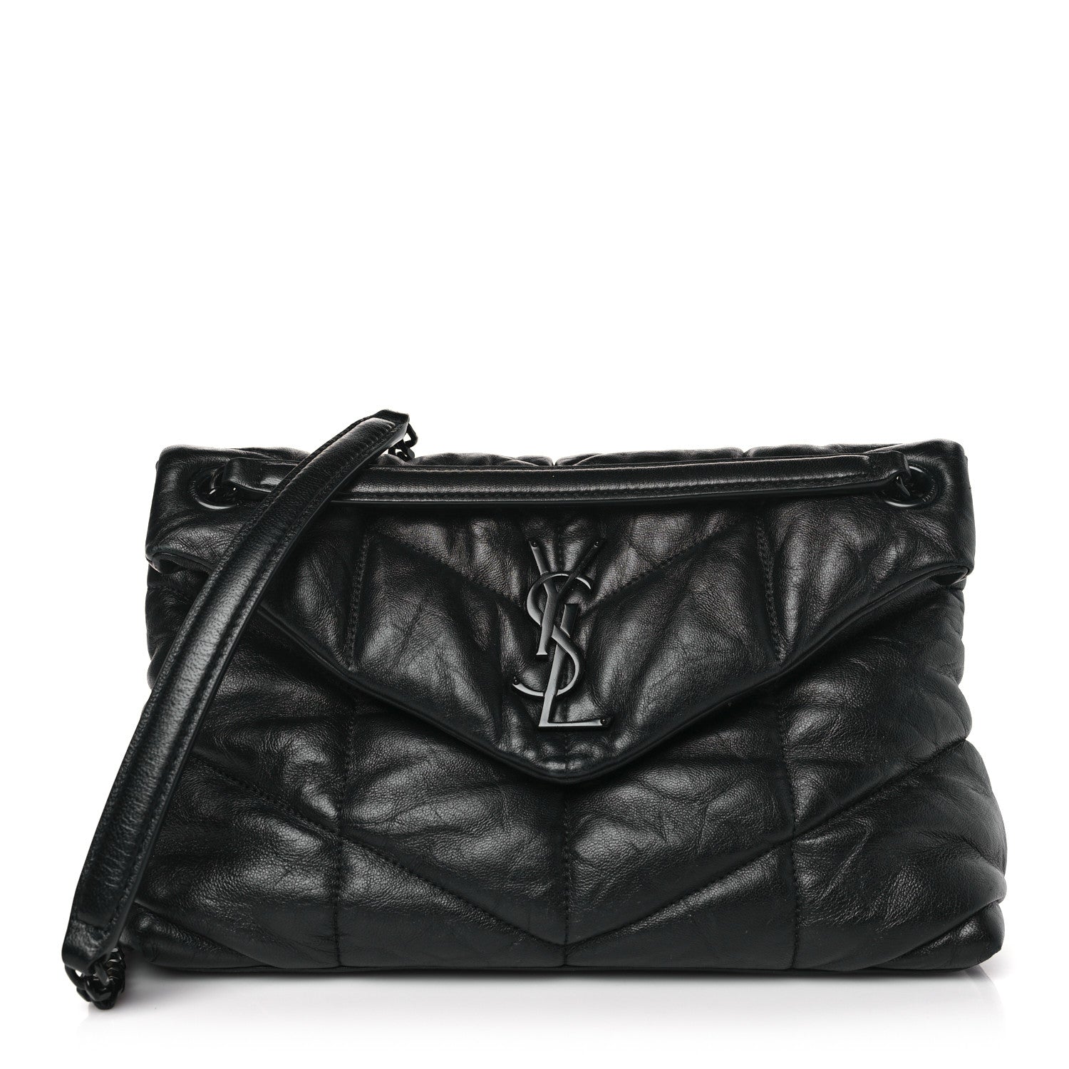 Saint Laurent Lambskin Quilted Monogram Monochrome Small Loulou Puffer Chain Satchel Black 1 of 8