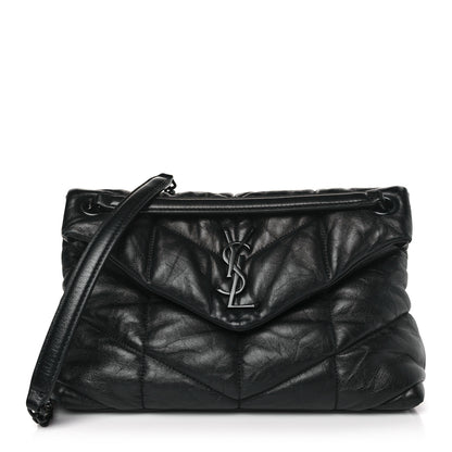 Saint Laurent Lambskin Quilted Monogram Monochrome Small Loulou Puffer Chain Satchel Black 1 of 8