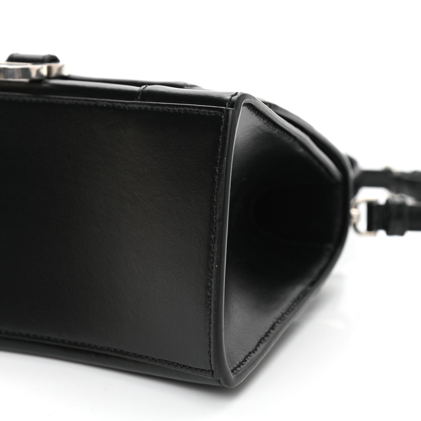 Shiny Box Calfskin Small Hourglass Top Handle Bag Black