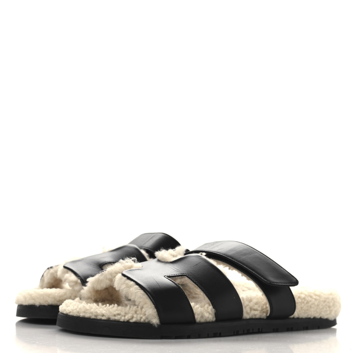 Calfskin Woolskin Mens Chypre Sandals 41.5 Black Ecru