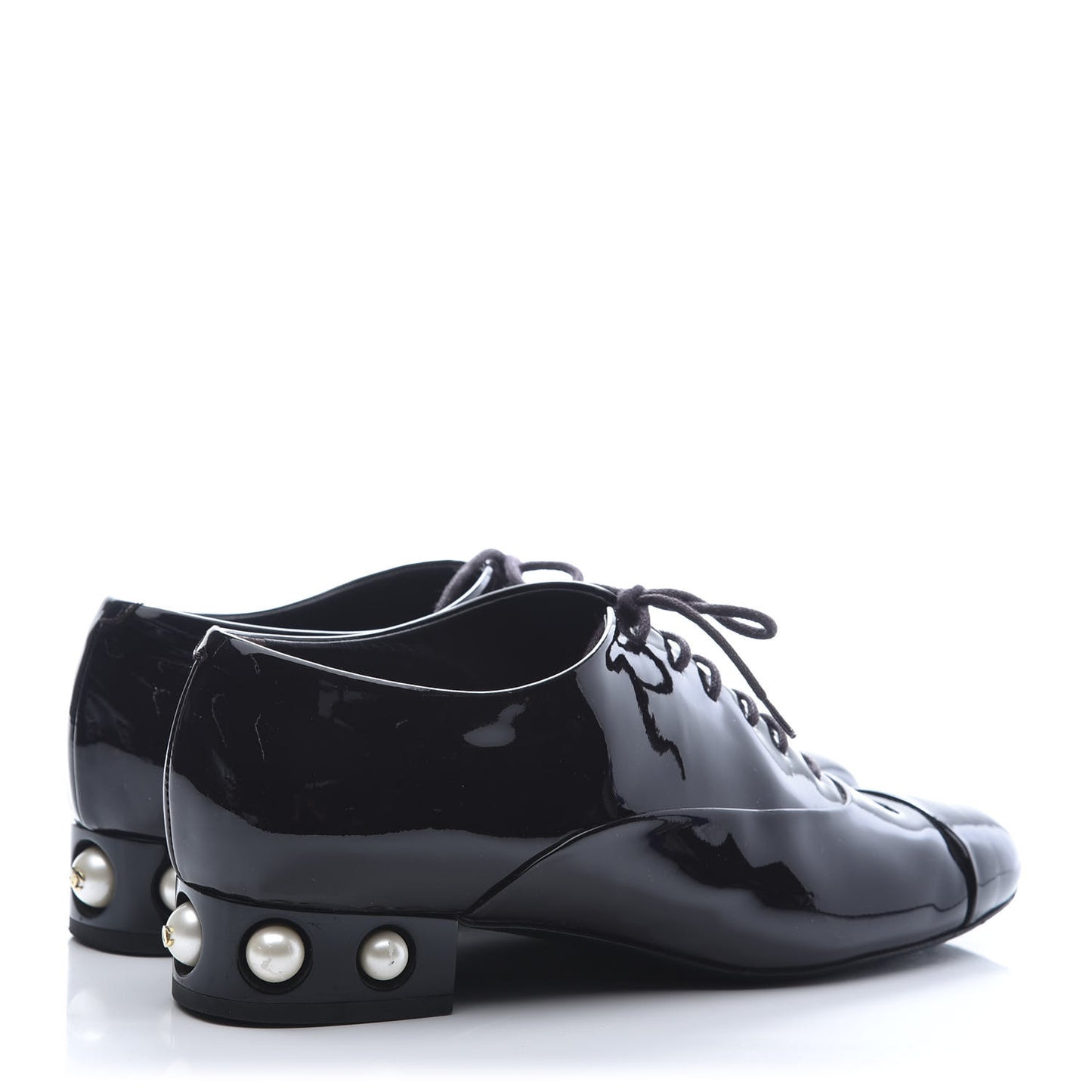 Patent Calfskin Pearl CC Lace Up Oxfords 38 Burgundy Black
