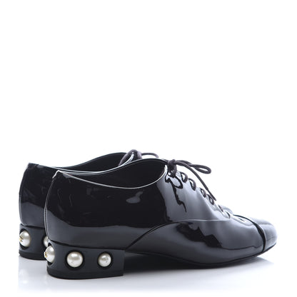 Chanel Patent Calfskin Pearl CC Lace Up Oxfords 38 Burgundy Black 3 of 10
