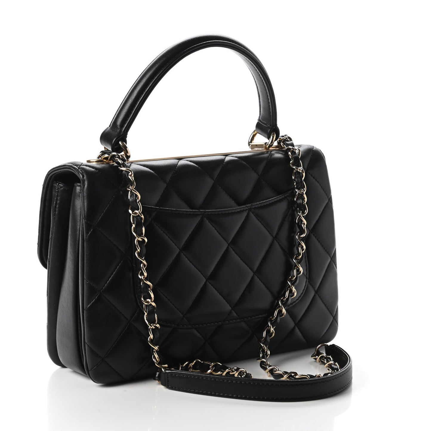 Lambskin Quilted Small Trendy CC Dual Handle Flap Bag Black