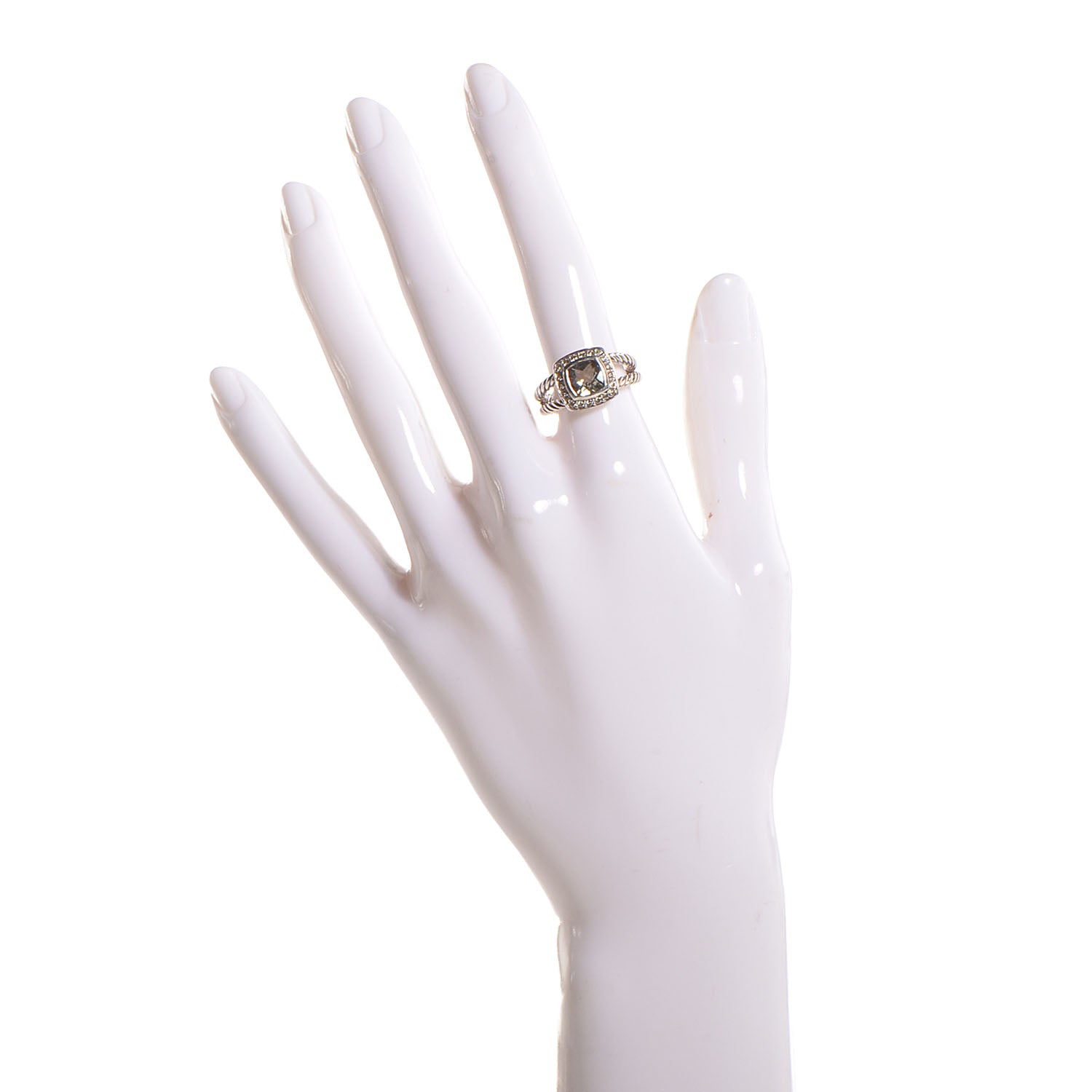 David Yurman Sterling Silver Diamond Prasiolite 7mm Petite Albion Ring 53 6.5 2 of 5
