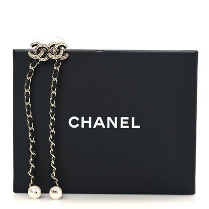 Chanel Lambskin Chain Crystal Pearl CC Drop Earrings Gold 5 of 5