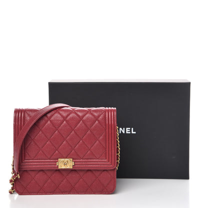 Chanel Caviar Quilted Boy Square Wallet on Chain WOC Burgundy 11 of 11