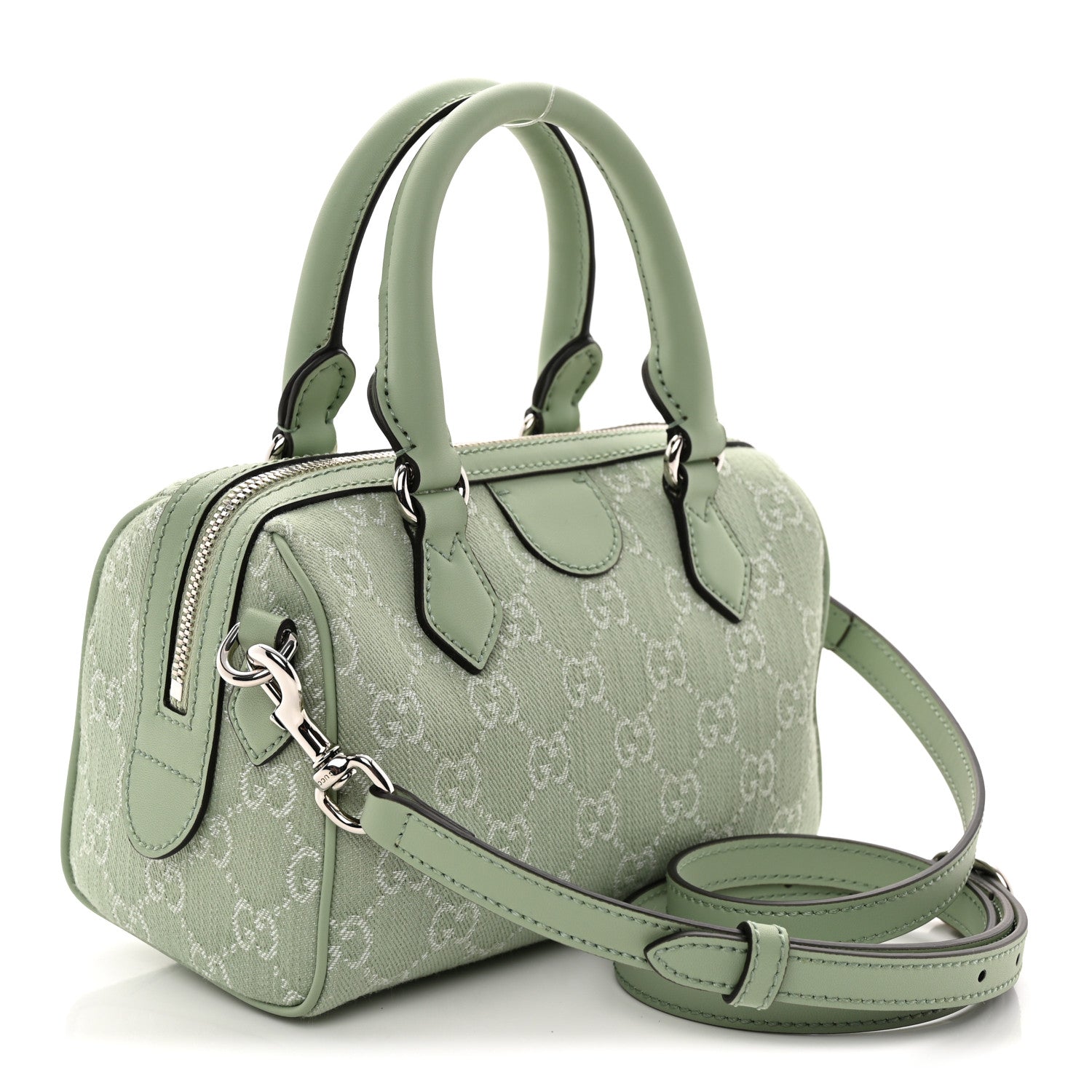 Gucci Denim GG Monogram Calfskin Mini Ophidia Top Handle Bag Pale Green 3 of 10