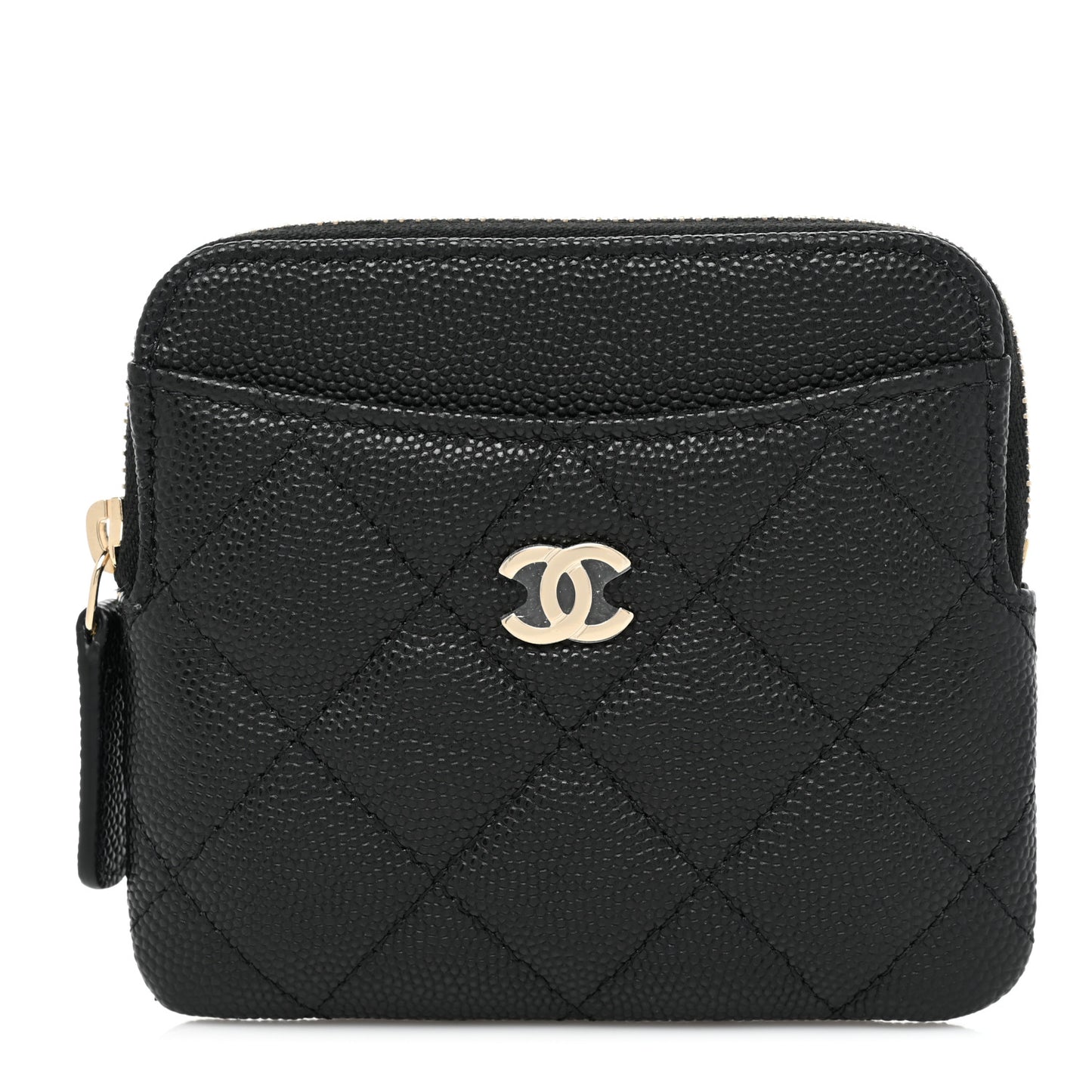 Caviar Quilted Zip Card Holder Wallet Black