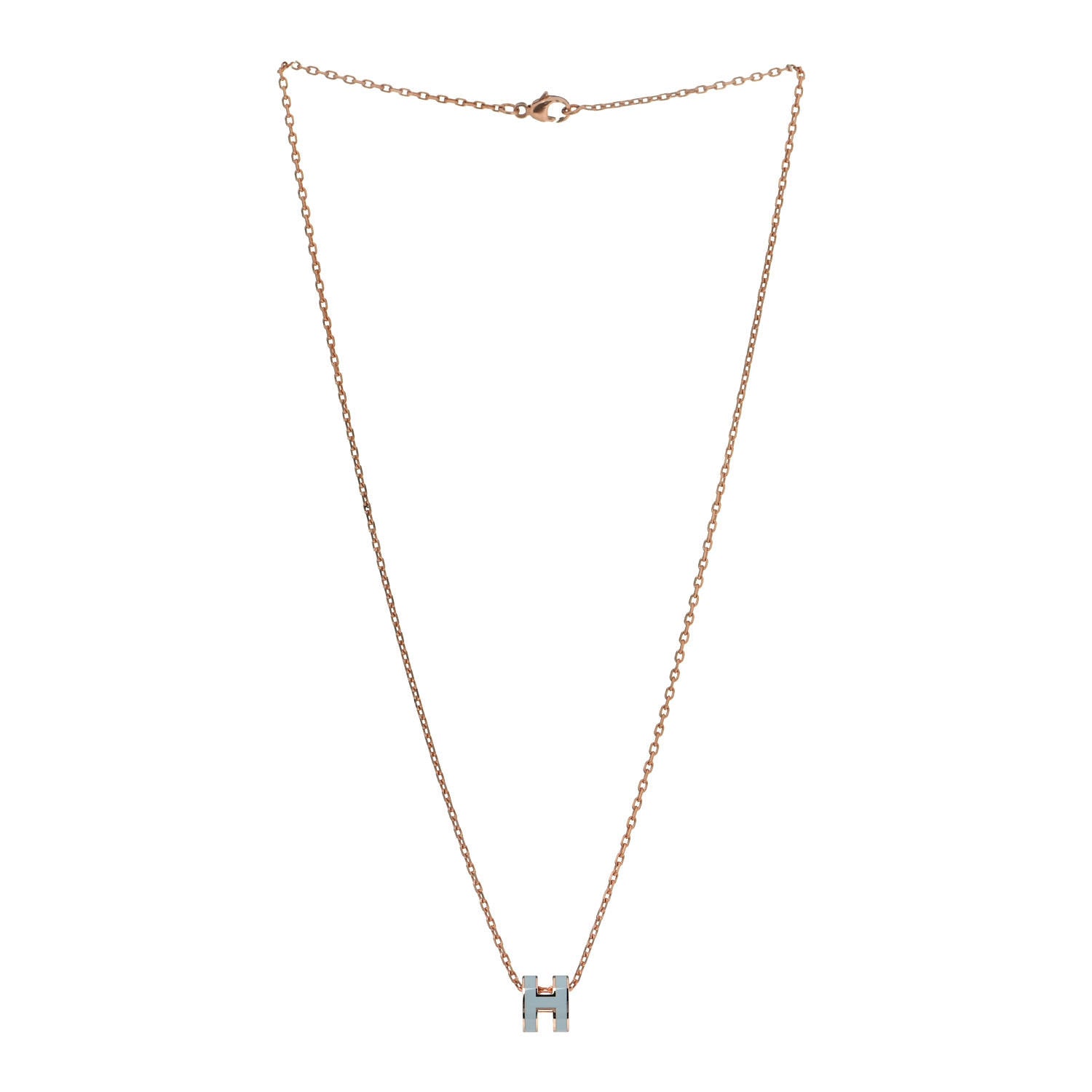 Hermes Lacquered Rose Gold Mini Pop H Pendant Necklace Bleu Zephyr 2 of 4