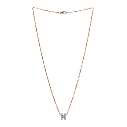 Hermes Lacquered Rose Gold Mini Pop H Pendant Necklace Bleu Zephyr 2 of 4