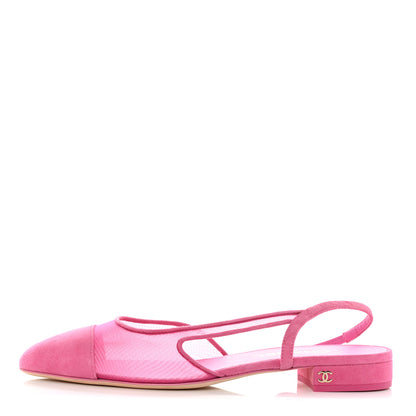 Chanel Mesh Suede Kidskin Cap Toe CC Slingback Flat 40 Pink 1 of 9