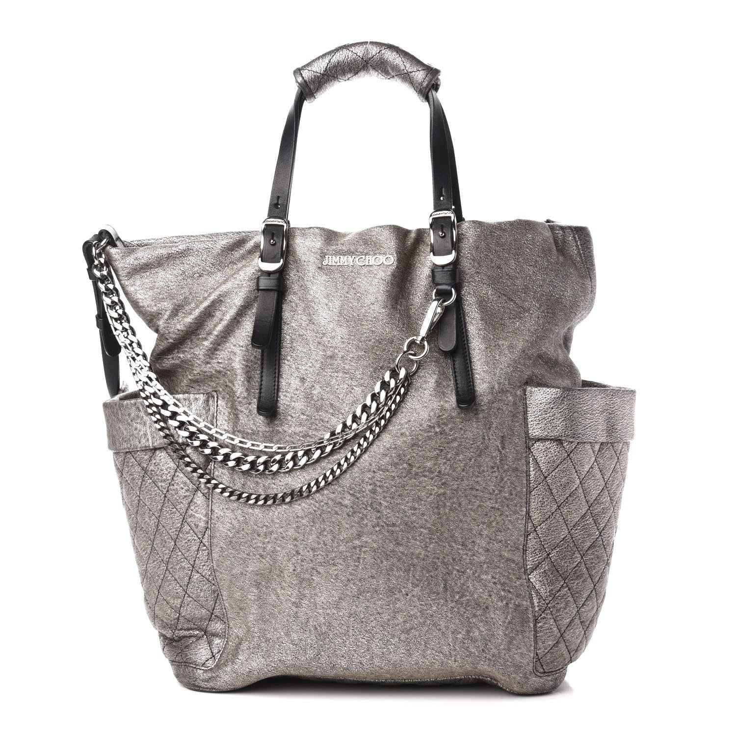 Jimmy Choo Metallic Lambskin Chain Embellished Blare Tote Silver 1 of 9
