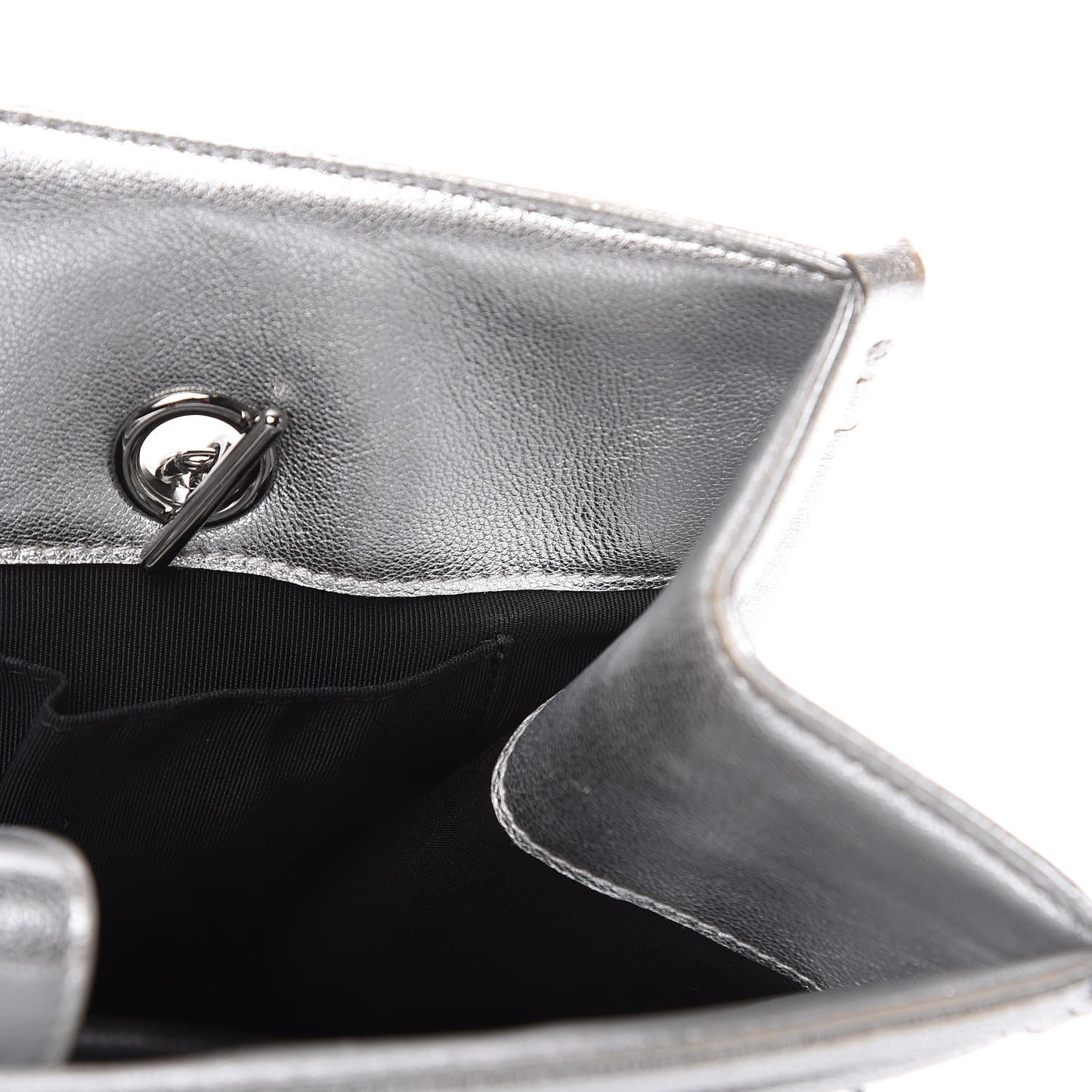 Metallic Goatskin Calfskin Bi-Color Large Boy Tote Black Silver