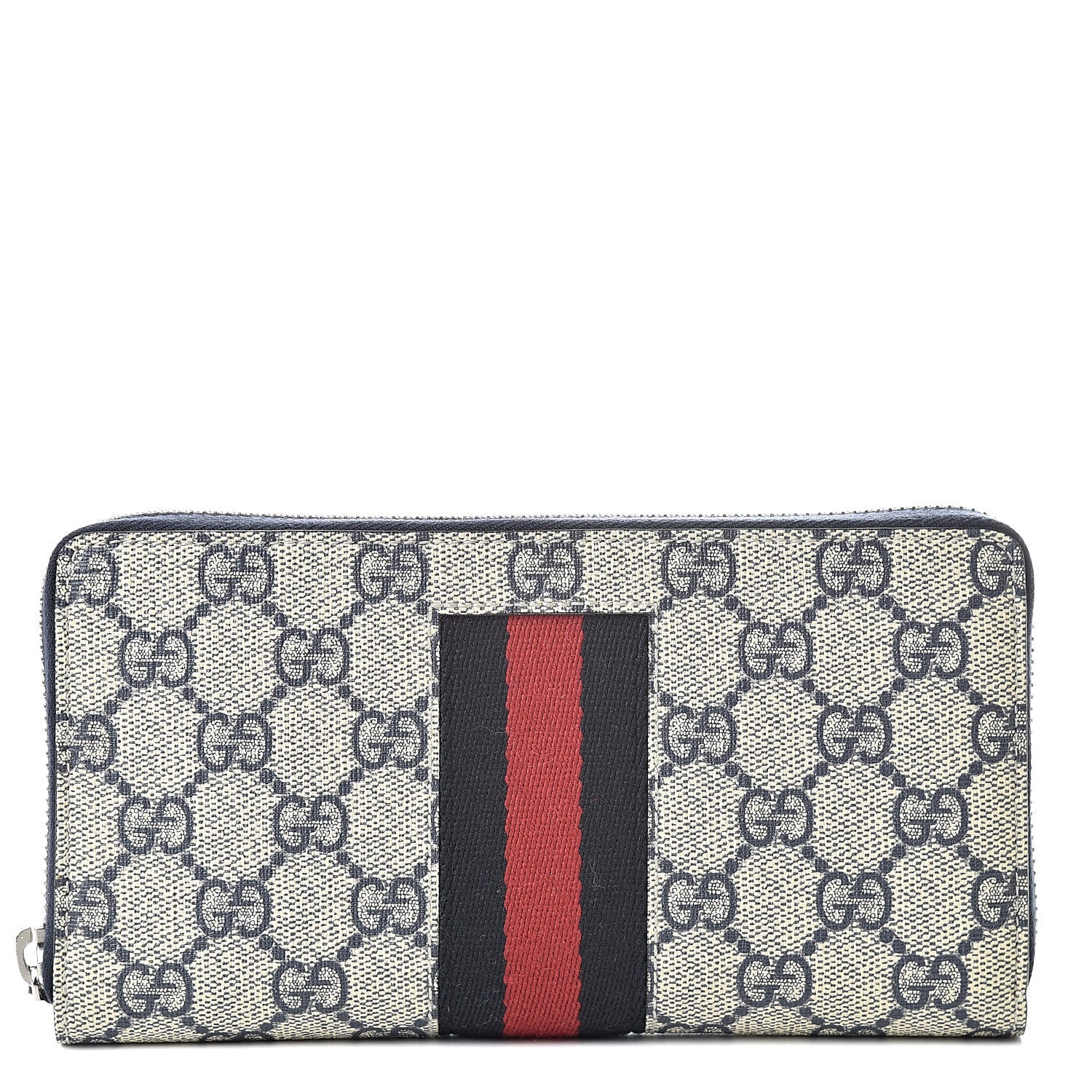 Gucci GG Supreme Monogram Web Zip Around Wallet Beige Blue 1 of 9