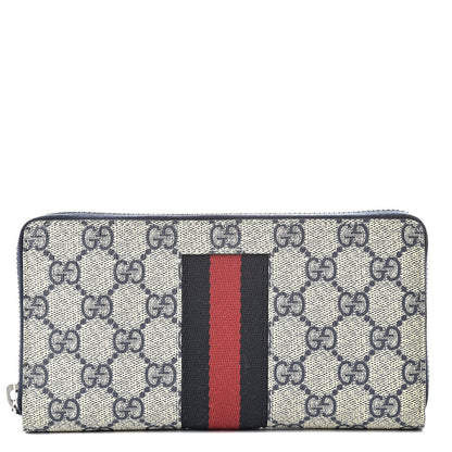 Gucci GG Supreme Monogram Web Zip Around Wallet Beige Blue 1 of 9