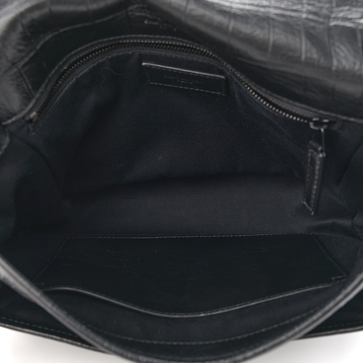 Crocodile Embossed Lambskin Monogram Medium Niki Chain Satchel Black