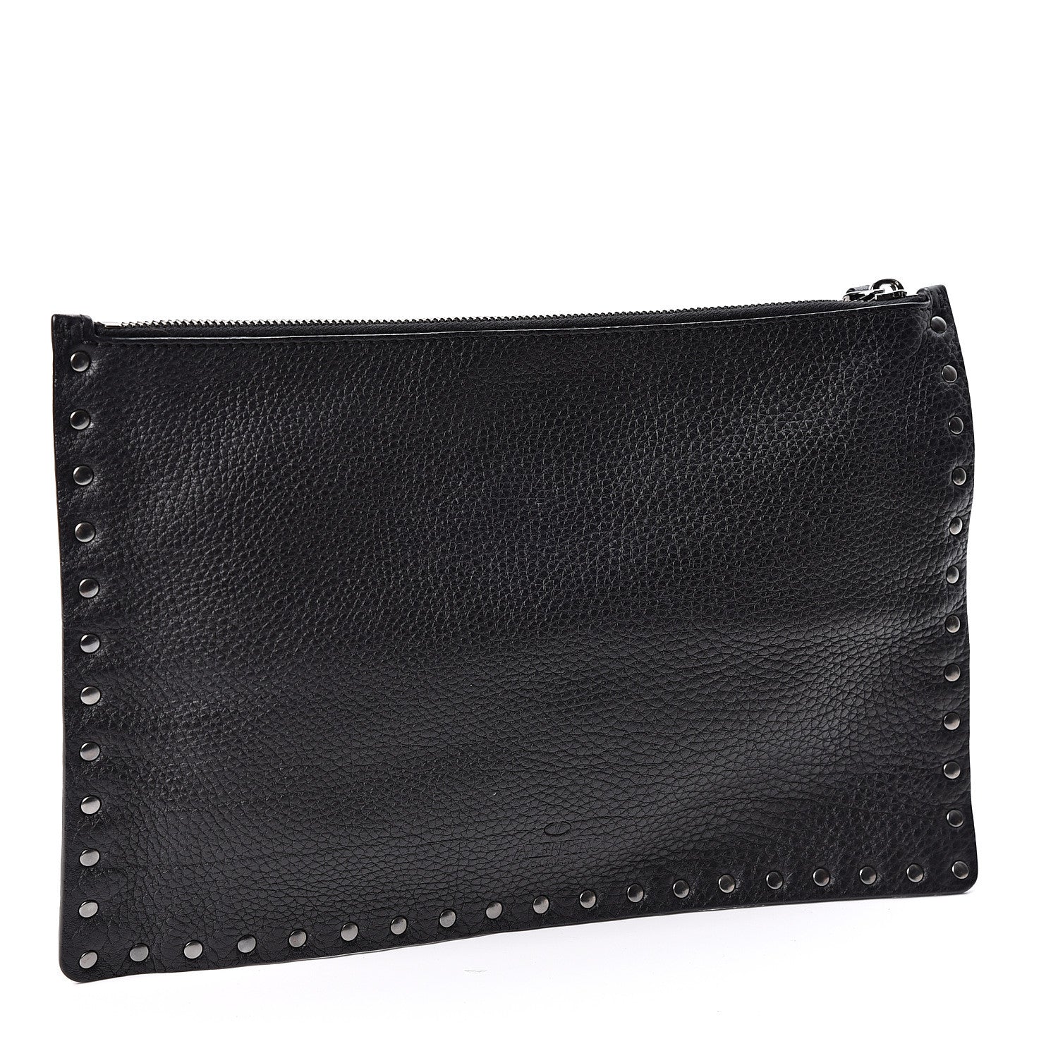 Valentino Garavani Pebbled Calfskin Large Rockstud Zip Pouch Black 2 of 8
